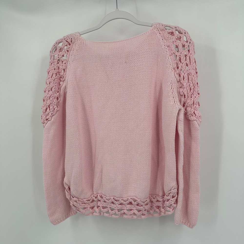 Womens Balletcore Sweater Size S Romantic Cozy Knit Soft Girl Pink Crochet Trim - Picture 2 of 6